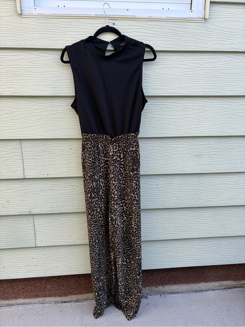 Sleeveless Black Top Leopard Print Wide-Leg Jumpsuit XL